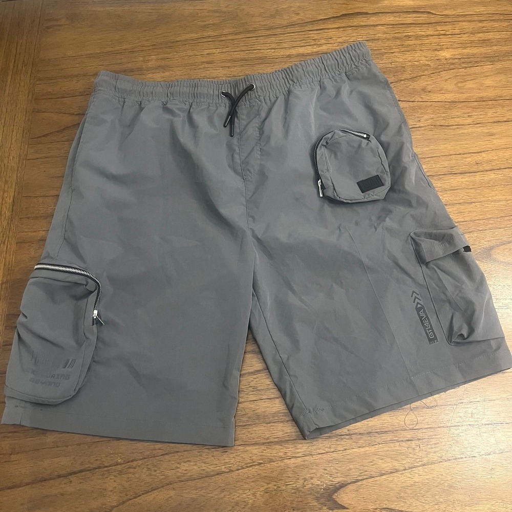 GTL4EVA Mens Gray Utility Cargo Shorts Techwear Multi-Pocket Size 4XB